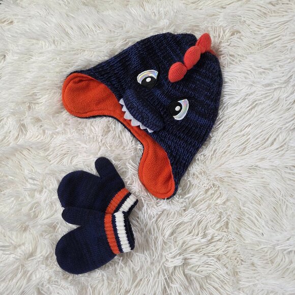 The Childrens Place Toddler Boy Blue & Orange Dino and Mitten Set Size Small - Picture 1 of 7